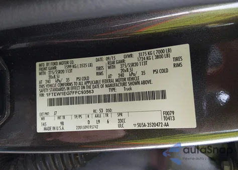 2015 Ford F-150 Platinum from USA, damaged, VIN 1FTEW1EG7FFC93563